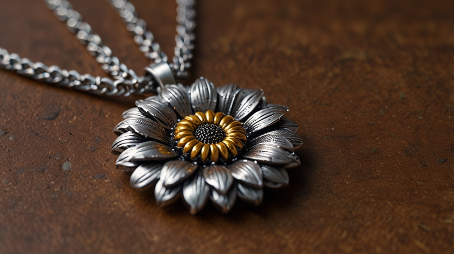 1pc rotating sunflower hip-hop style vintage flower necklace for men