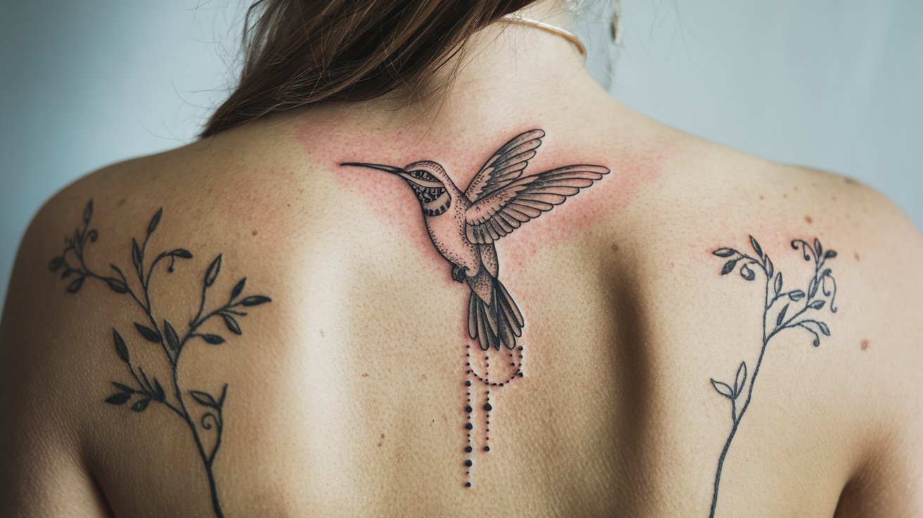 Black Ink Hummingbird Tattoo