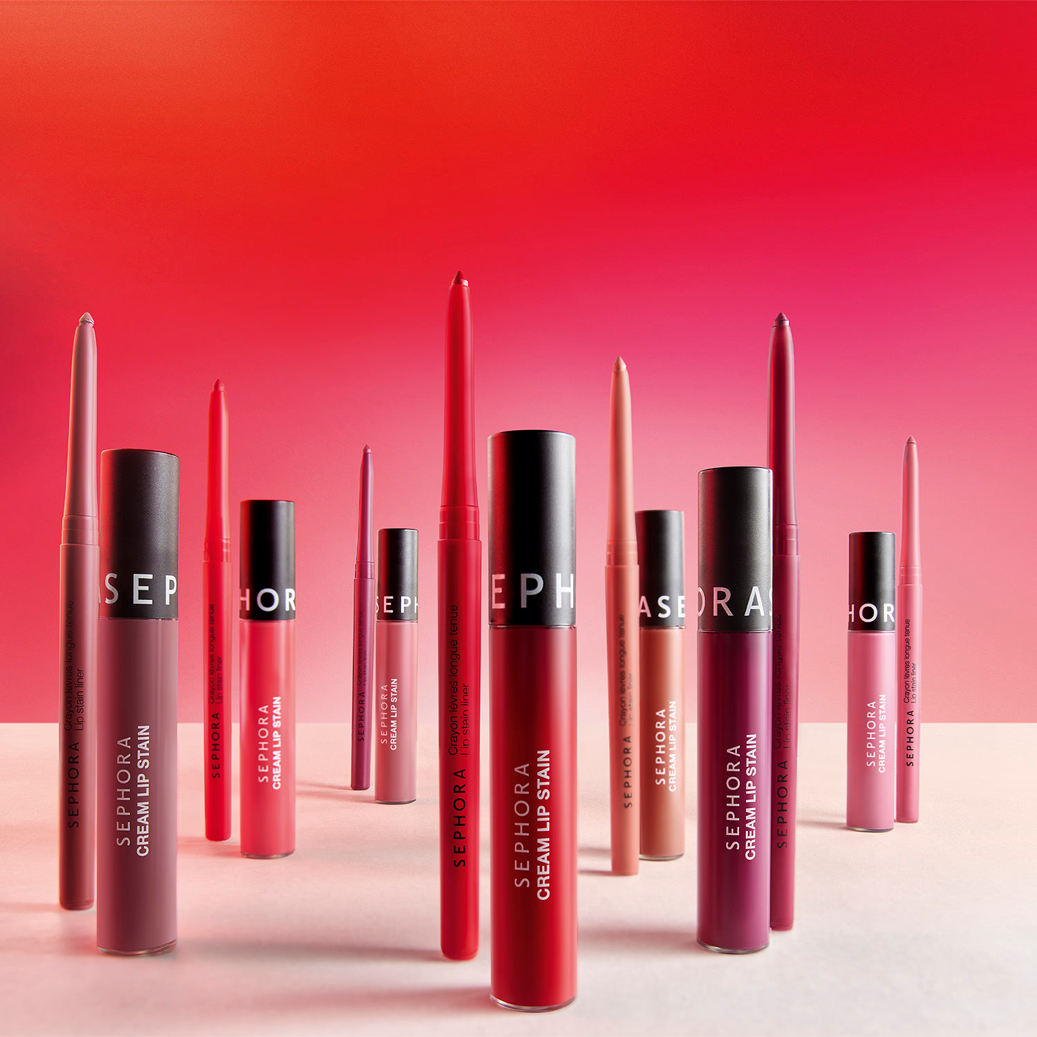 Sephora Collection cream lip stains and precision liners in various hues – a leading Dubai lipstick brand with high-performance formulas.
