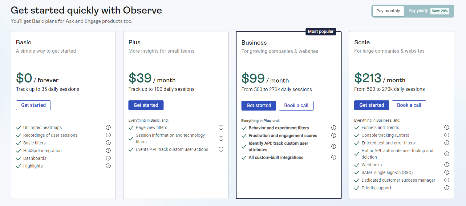 Hotjar pricing 