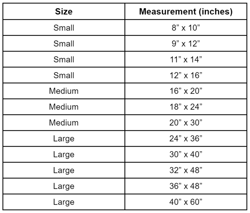 wall art size chart