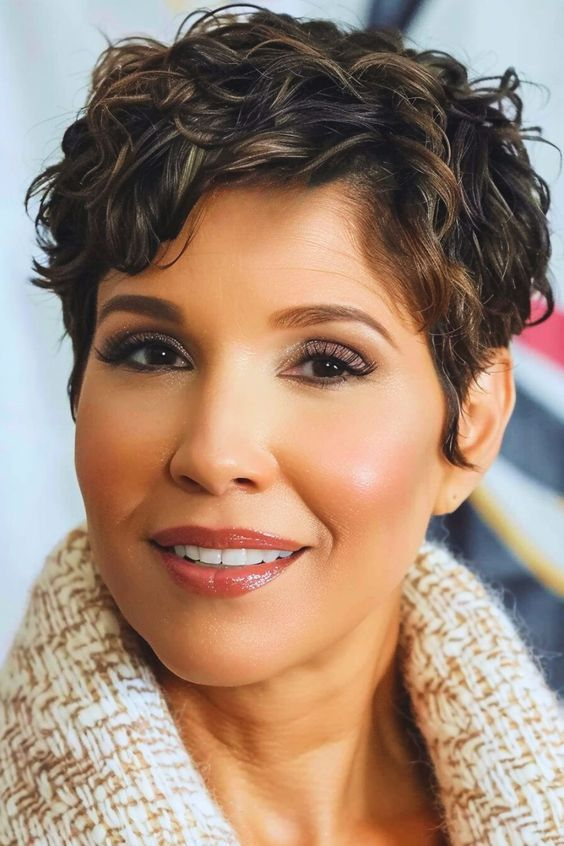 a lady rocking a short, wavy hairstyle