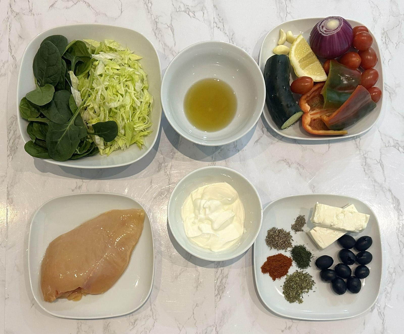 Ingredients for Greek Chicken Bowl.