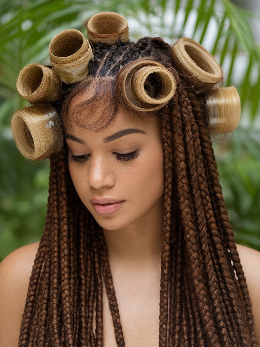 16. Chunky Box Braids with Bouncy Curls