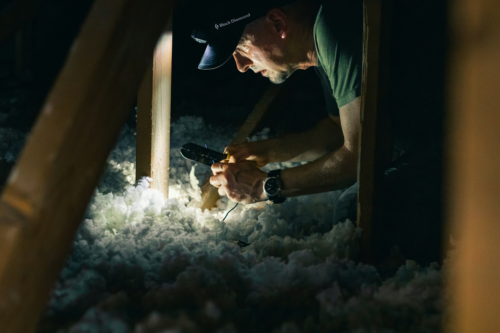 Attic insulation with fiberglass batts