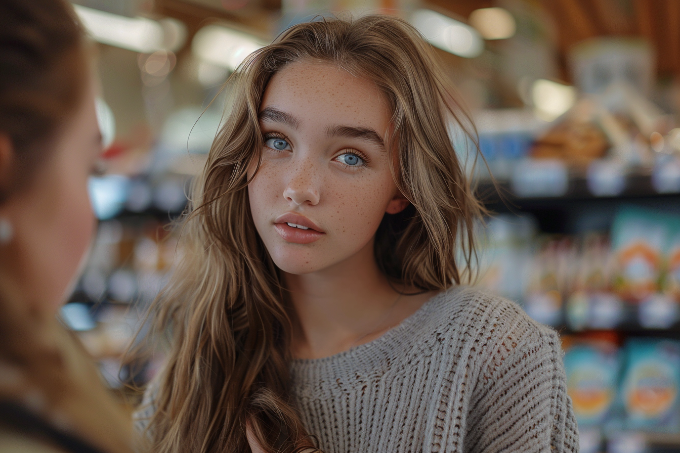 A young woman in a supermarket | Source: Midjourney