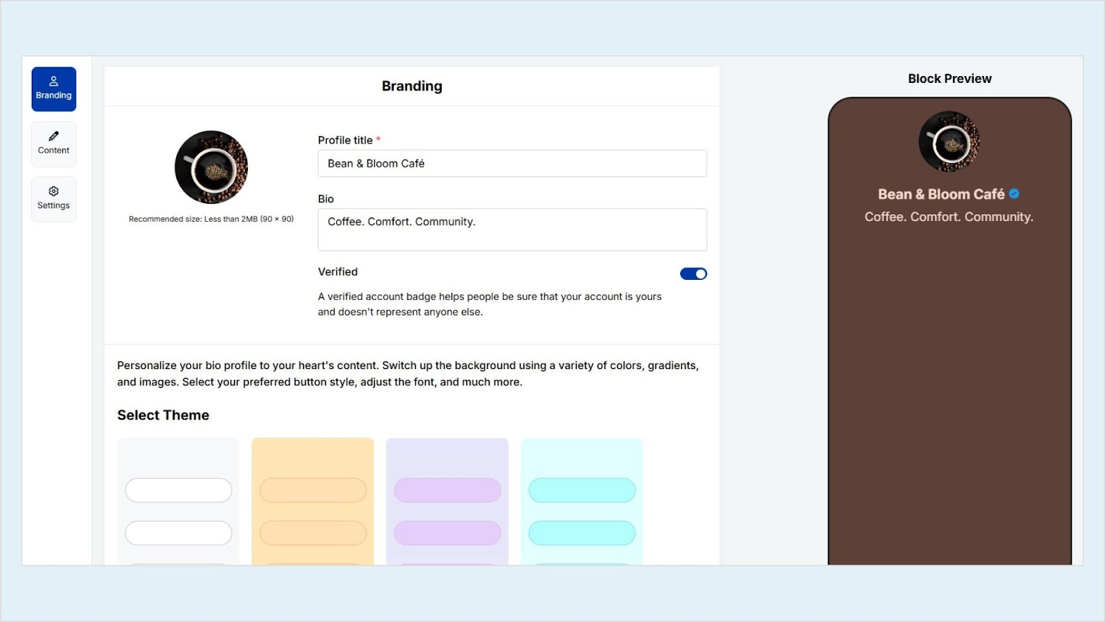 Bio link branding version 2