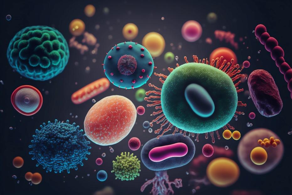 A close-up of different colored bacteria

Description automatically generated