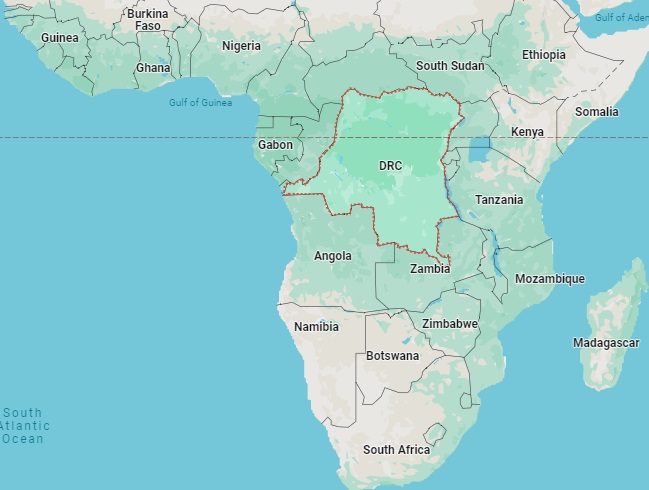 Partial map of Africa showing DRC