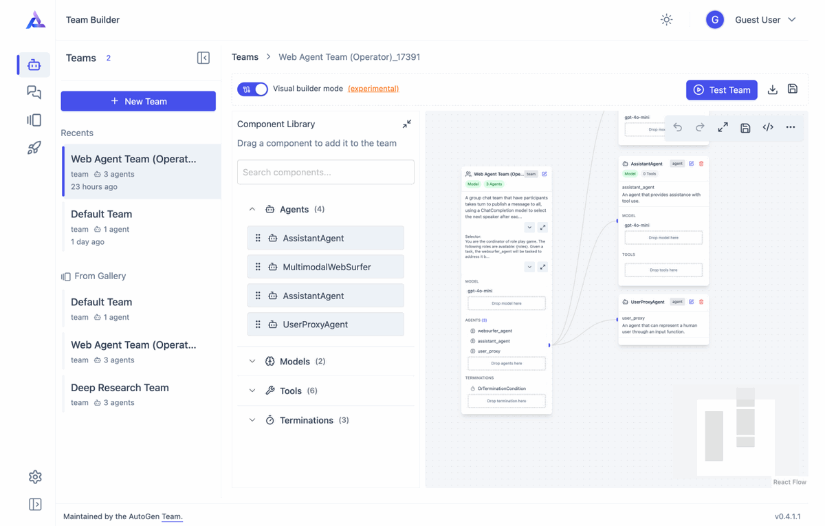 Autogen Studio is a low-code UI on top of the AgentChat module for creating conversational systems