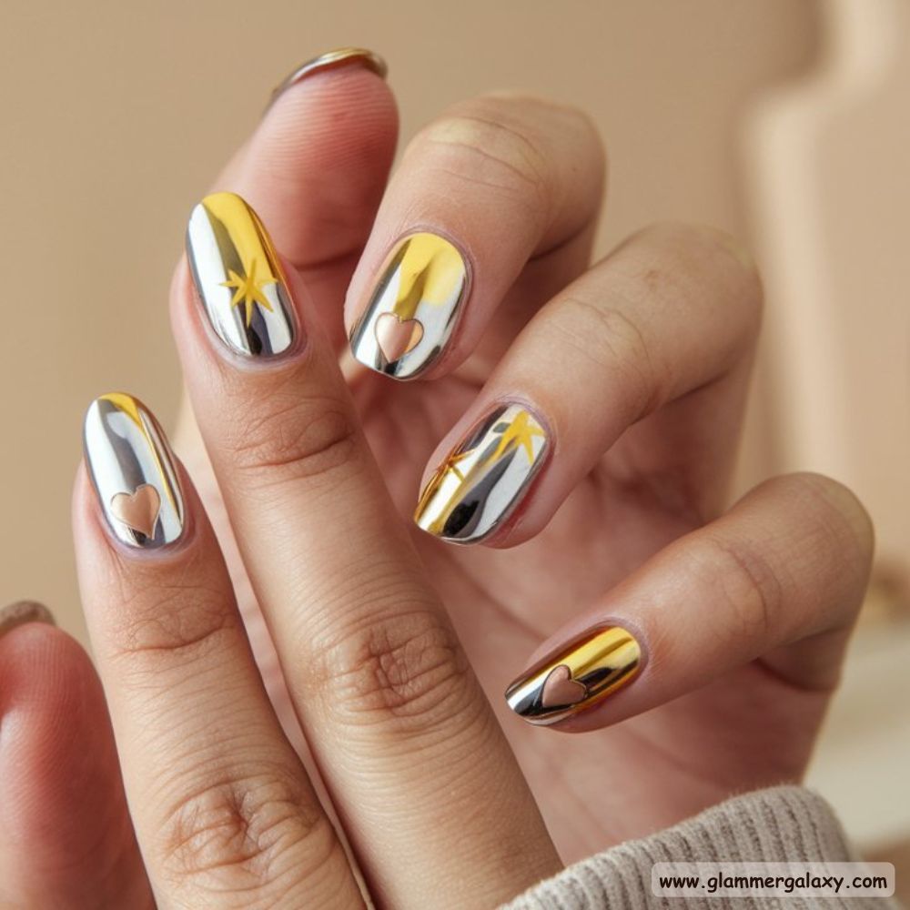 Birthday Nail Designs having Gold Chrome Nails
