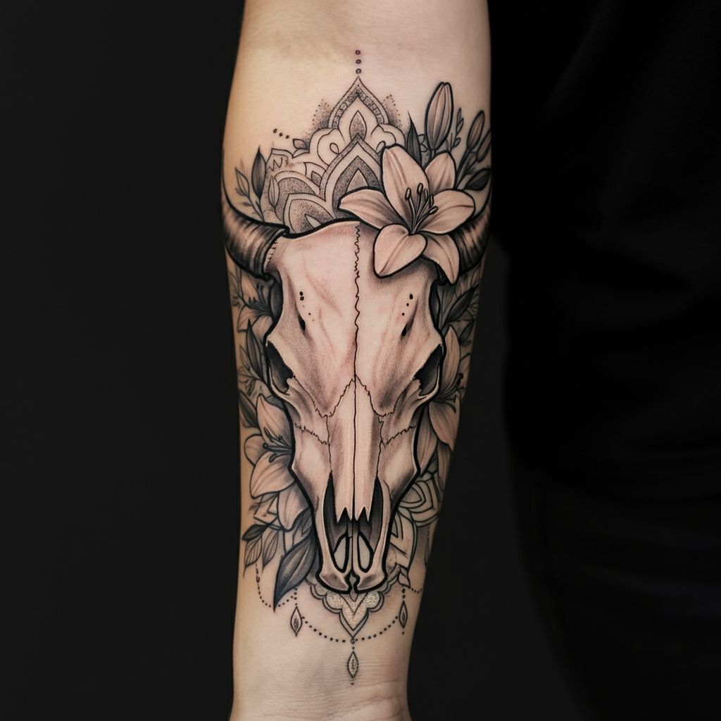 Cow Skull Tattoo on arm