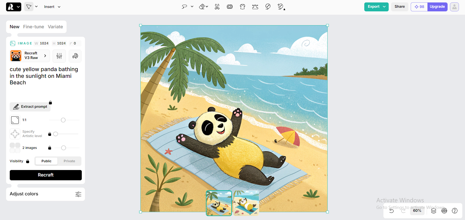 recraft ai yellow panda artwork