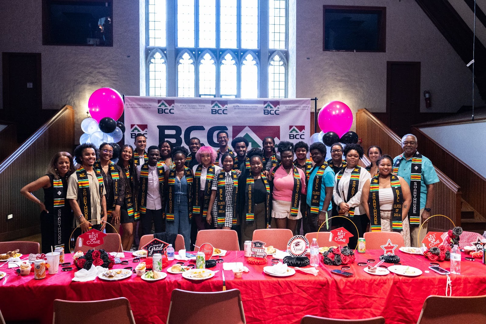 Image of SBAN Co-Chair Nicole O'Dell Odim '88 and Harold Buchanan '74 and Blck students ate the BCC Awards and Pinning Ceremony