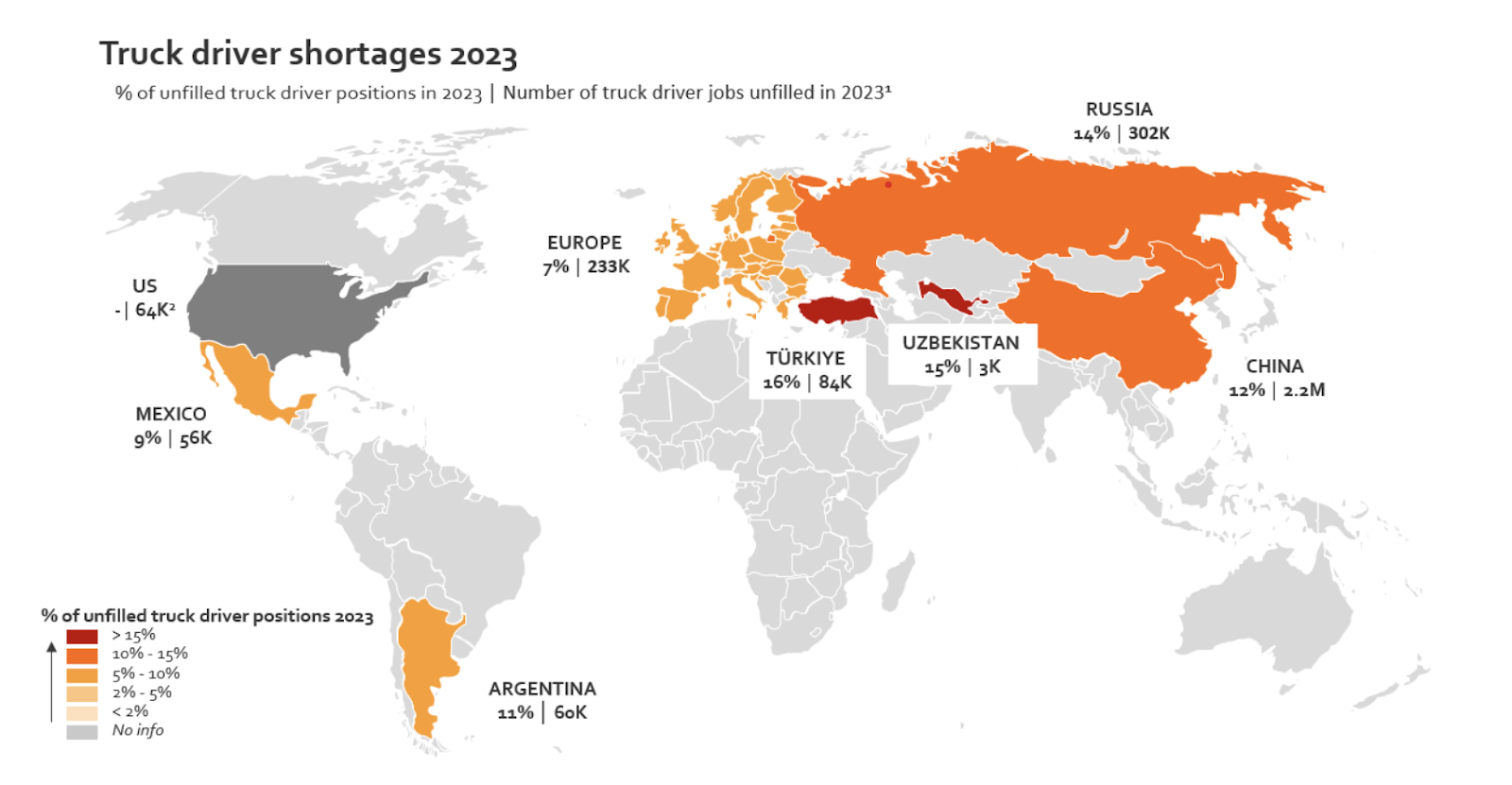 map showing truck driver shortage