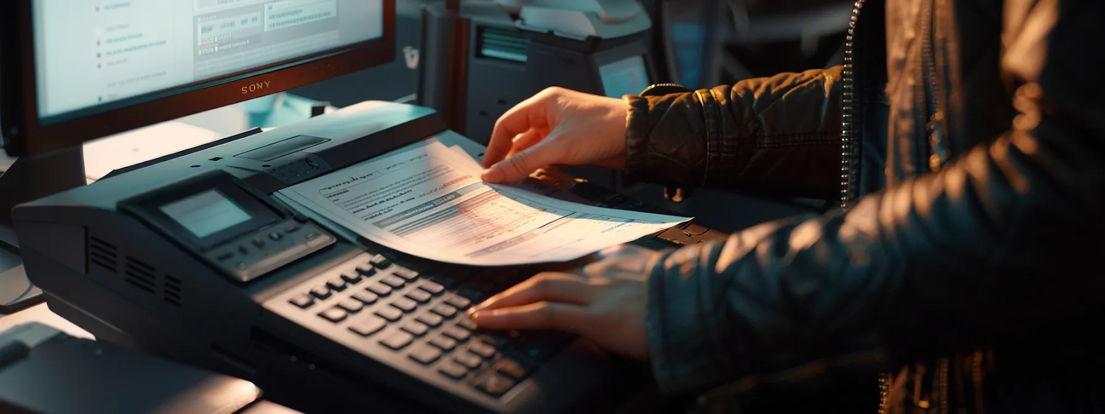 A person at a cash register completing a payment transaction, showcasing the use of software for enterprise fax.