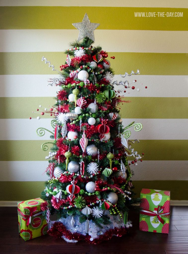 Green White and Red Christmas Tree