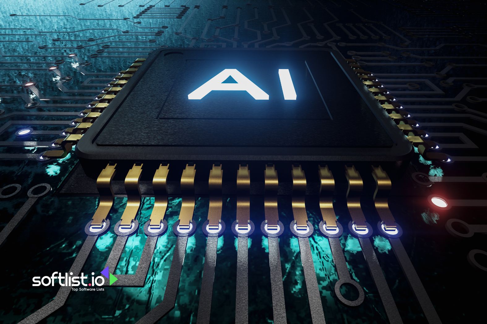 AI chip glowing on a digital circuit board, symbolizing artificial intelligence