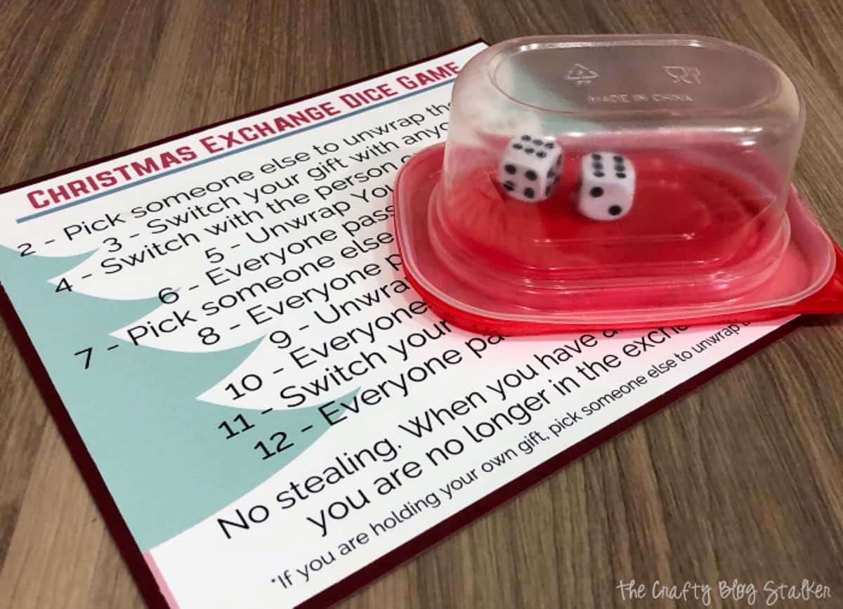 Gift exchange dice game with free printable.