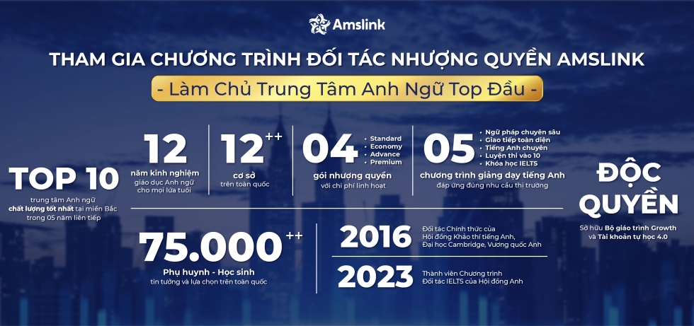 Làm chủ trung tâm tiếng Anh TOP đầu với mô hình nhượng quyền Amslink