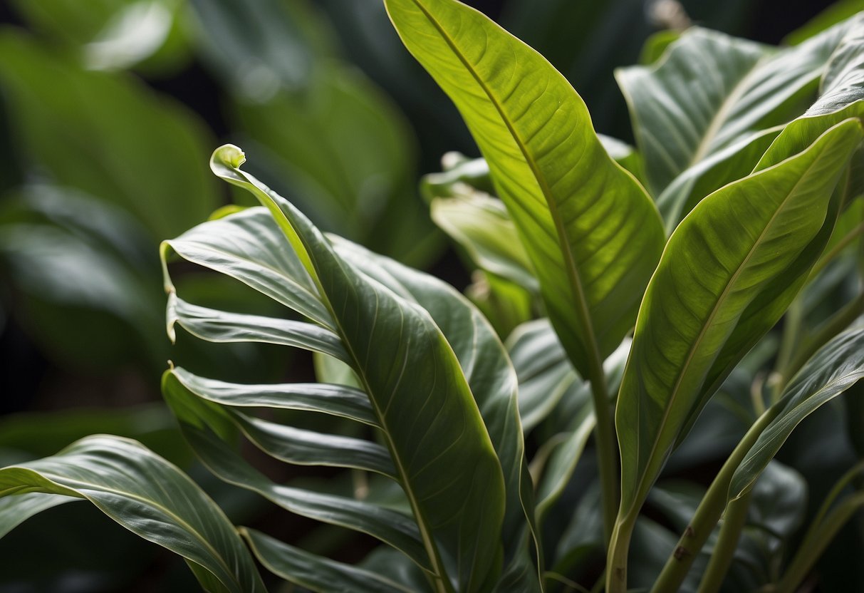 A close-up view of Philodendron Atabapoense and Billietiae stems and petioles for comparison