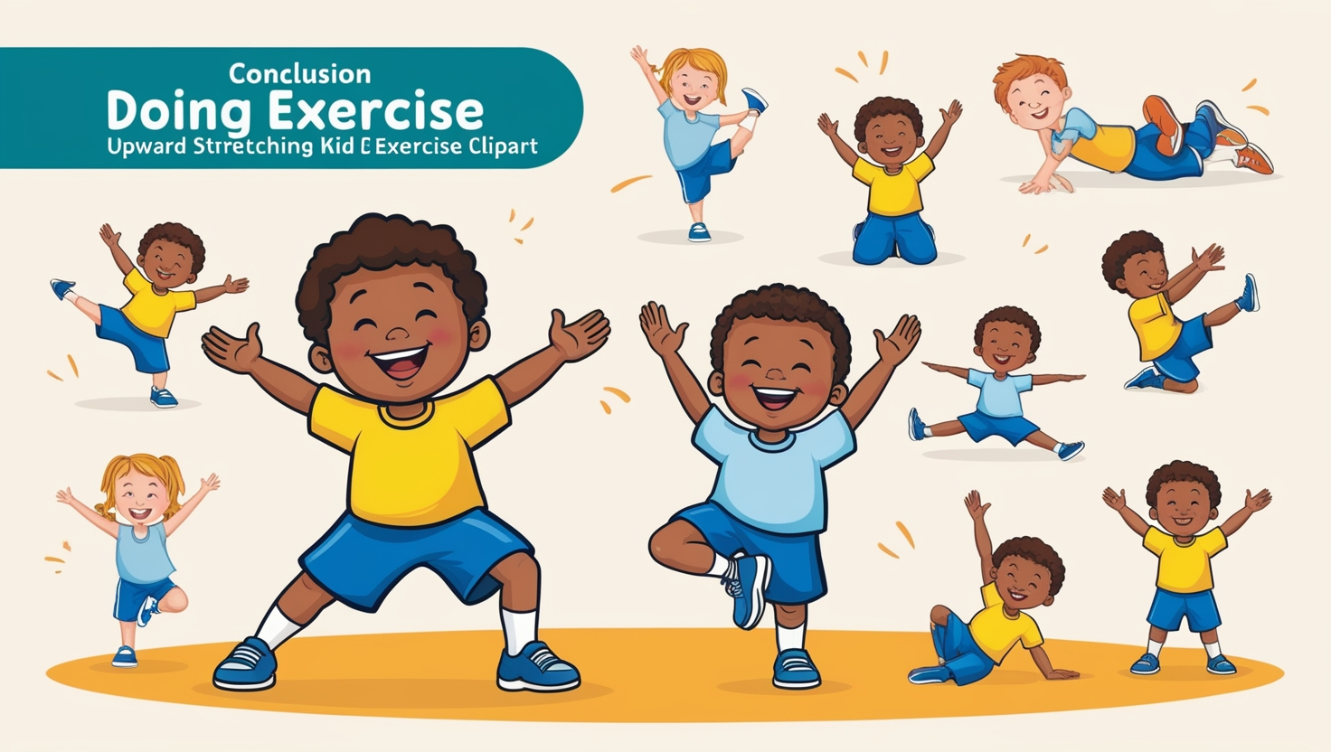 Doing Exercise Cartoon Upward Stretching Kid Exercise Clipart