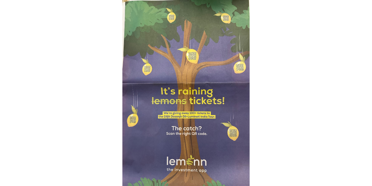 Lemonn investment app, with QR Codes on its print media campaign.