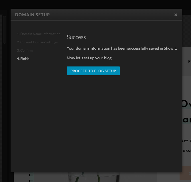 Ecran de fin de la configuration du domaine sur Showit.