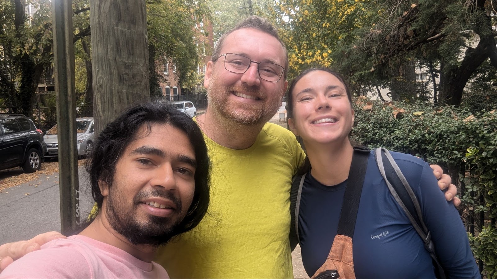 Photo of Andy, Yash, and Bri, who had a lovely meet-up the day before the workshop!