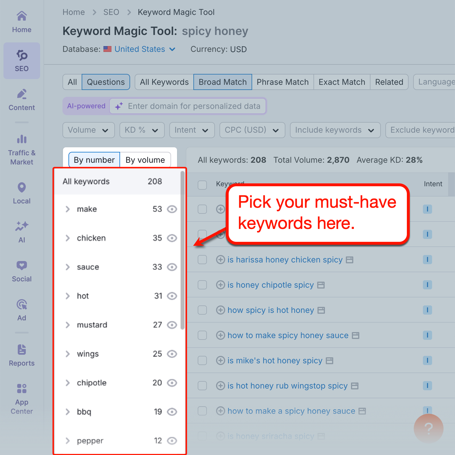 Keywords to Include Filter