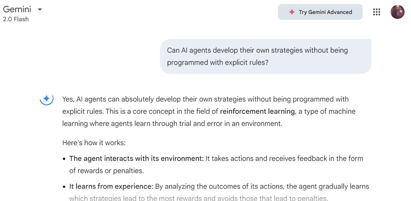 Gemini response to a query related to AI agents