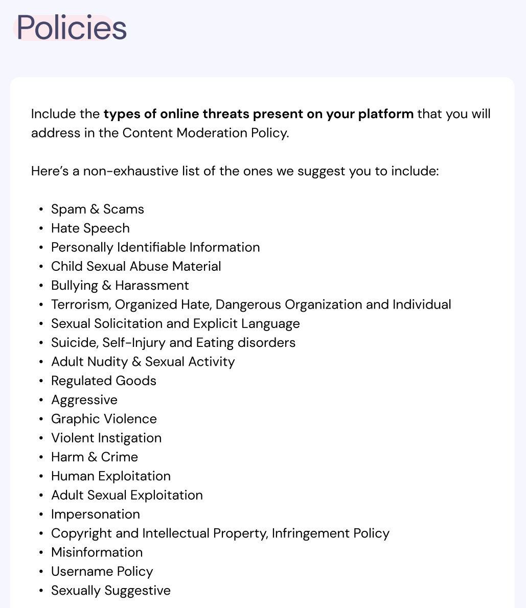 Examples of online threats that can be part of your content moderation policy