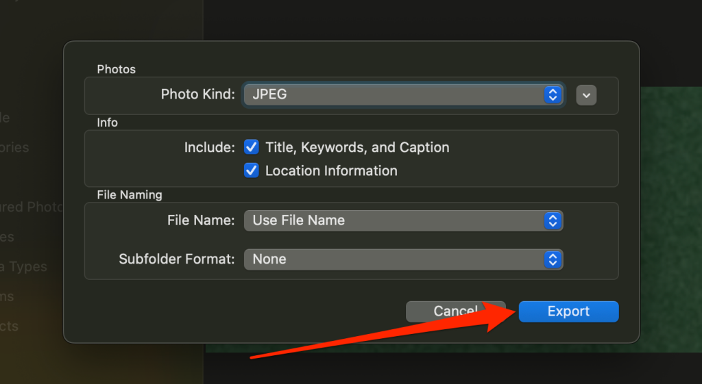 Steps to export a cropped screenshot in the macOS Photos app