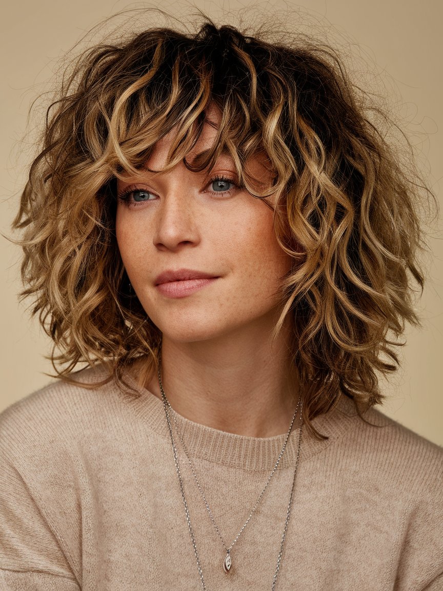 8. Curly Shag with Bangs