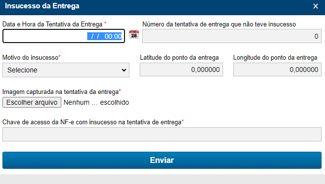 Tela para a emissão do evento de Insucesso na Entrega do CT-e