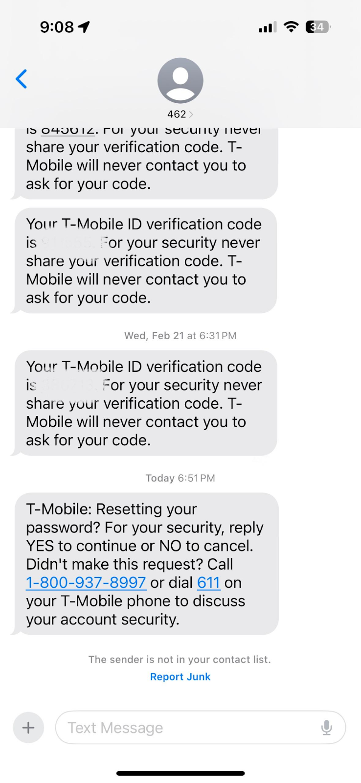 text messaging phishing attempt