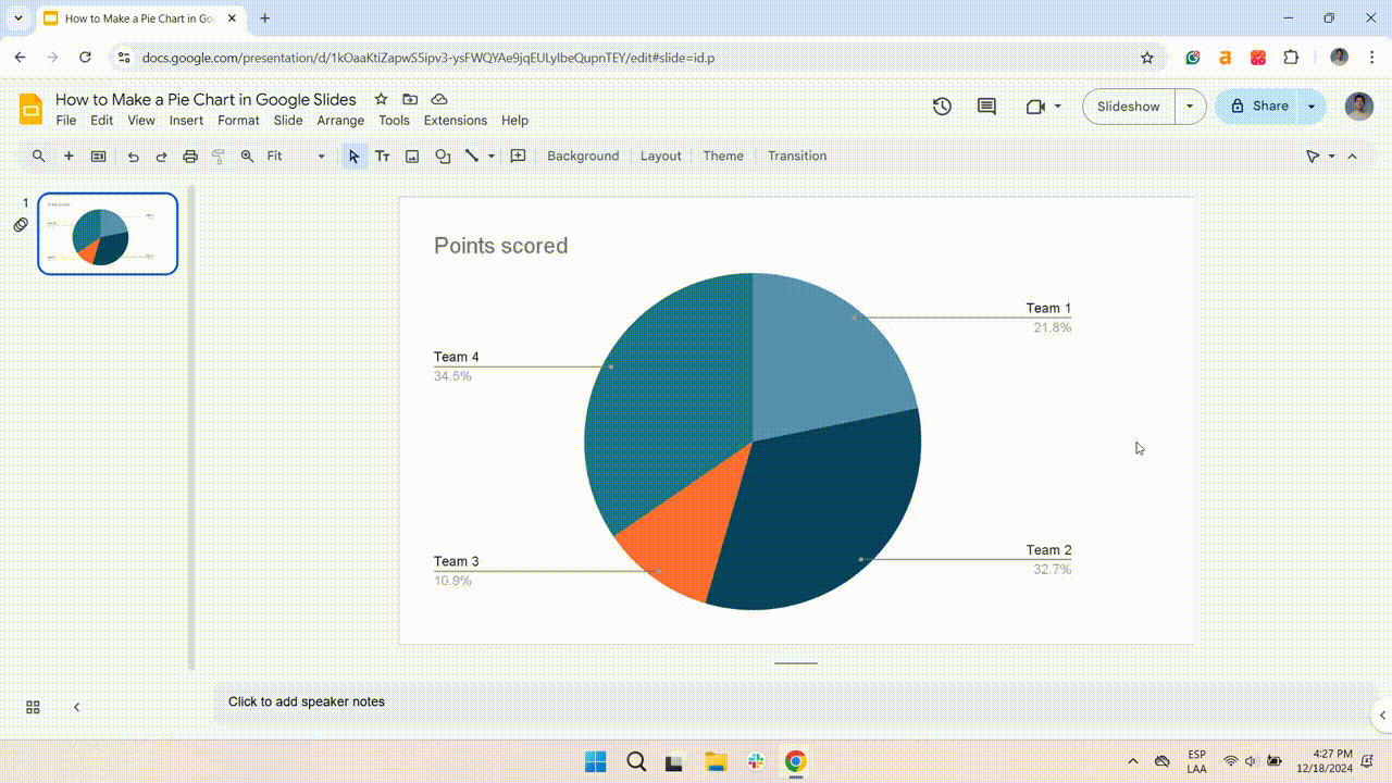 How to open the chart editor in Google Slides