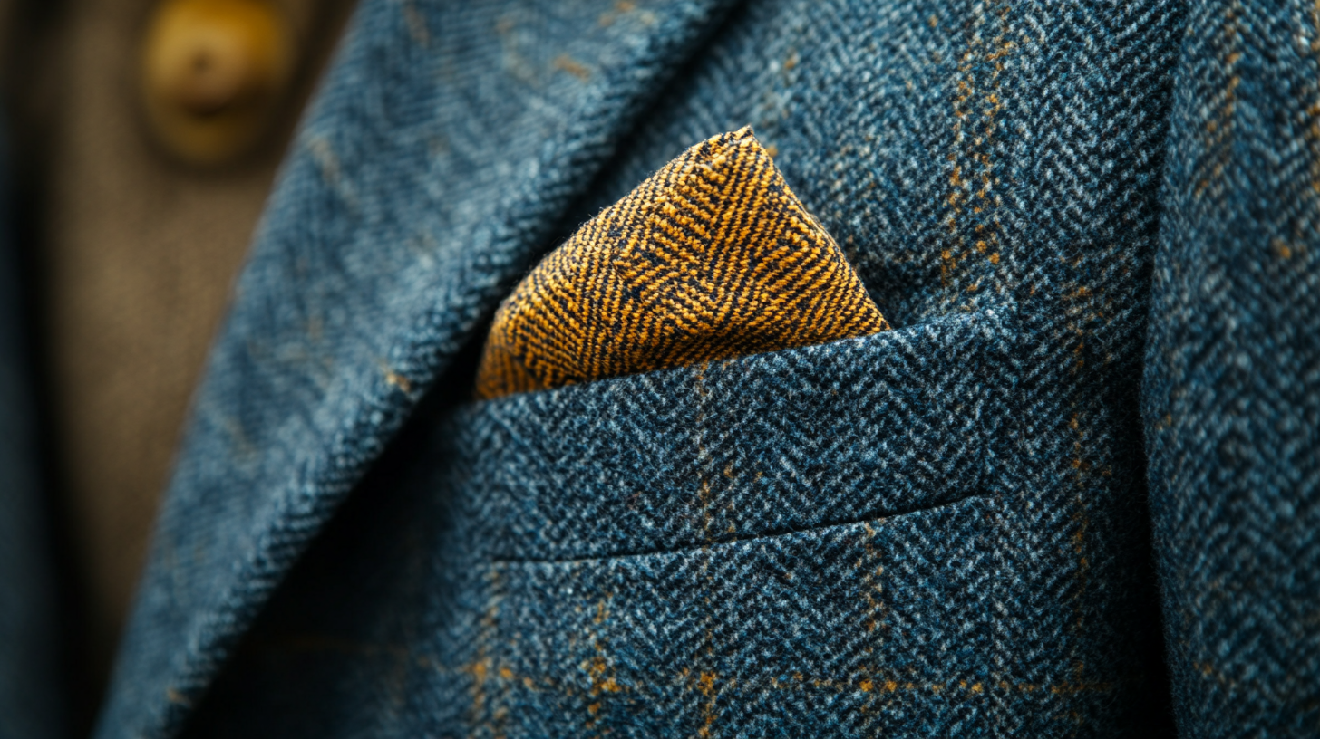 
A close-up of a pocket square folded in the versatile puff fold, showing the soft, casual effect. The center is pinched, with the edges folded inward to create a relaxed, puffed look. The pocket square is loosely placed in the pocket, allowing the soft folds to peek out. The suit is light and laid-back, perfect for a stylish yet casual appearance at relaxed events, with soft lighting emphasizing the effortless elegance of the puff fold.