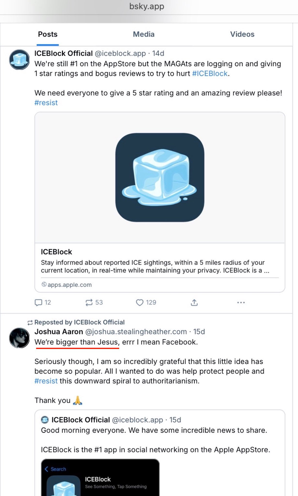 Post Promoting ICEBlock with #ICEBlockArmy Hashtag. This app promotes violence against ICE agents.