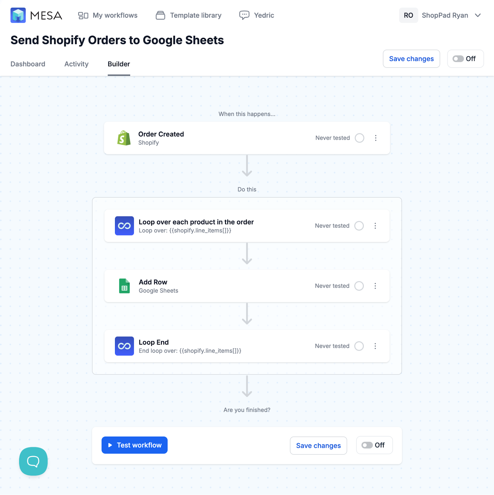 MESA workflow builder example.