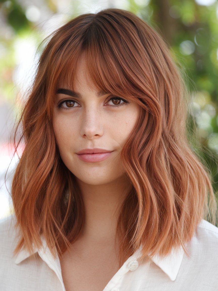 21. Blunt Copper Lob With Bangs