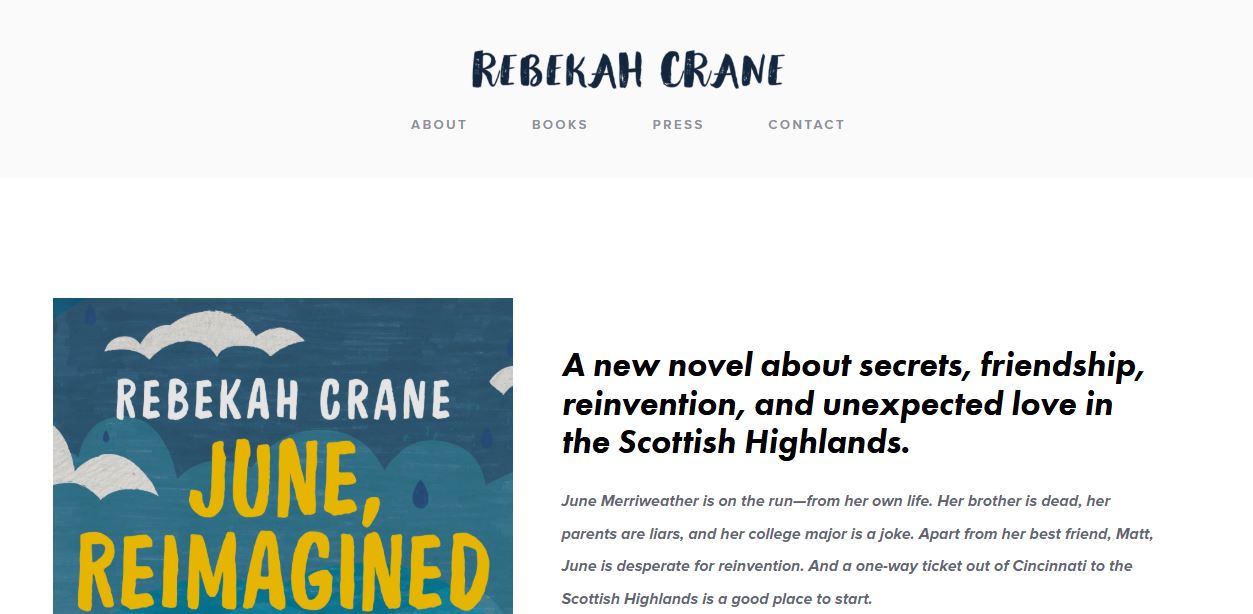 Top 10 best self-published author websites, Author website examples, Best fiction author websites, Rebekah Crane website dashboard