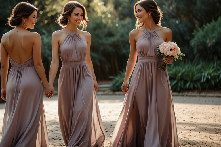 Halter Chiffon Long Bridesmaid Dresses with Slit A-Line