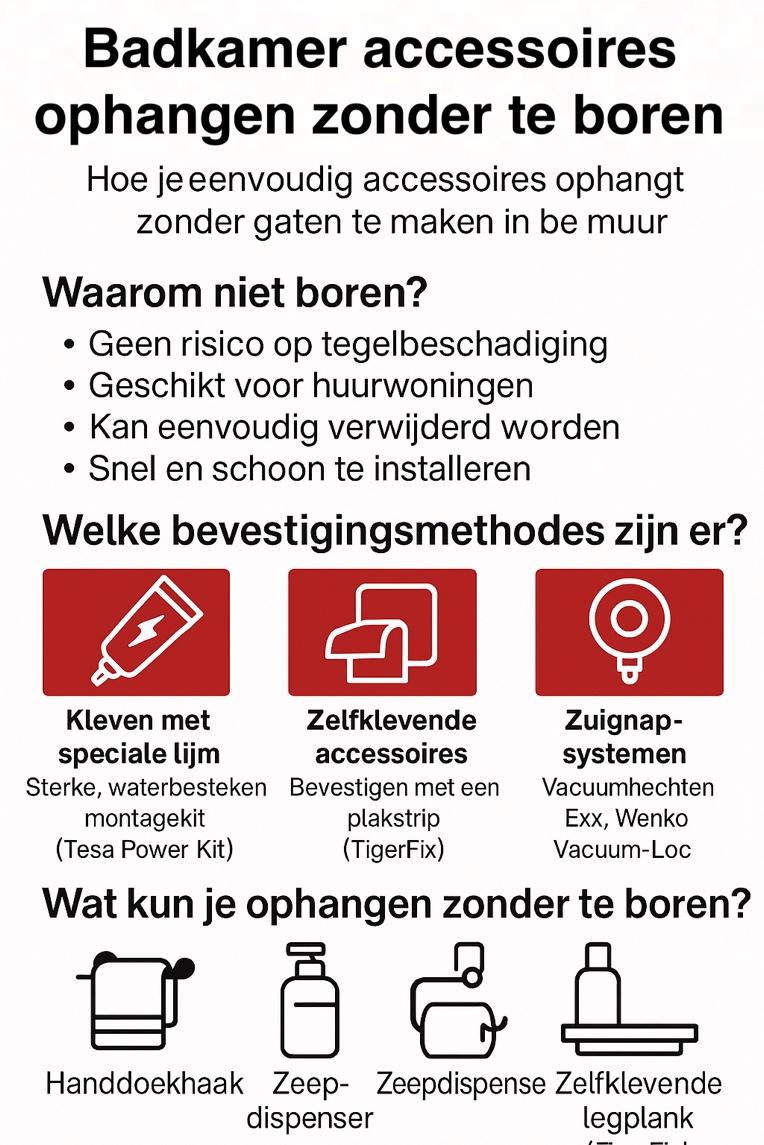 Welke badkameraccessoires kun je ophangen zonder te boren?