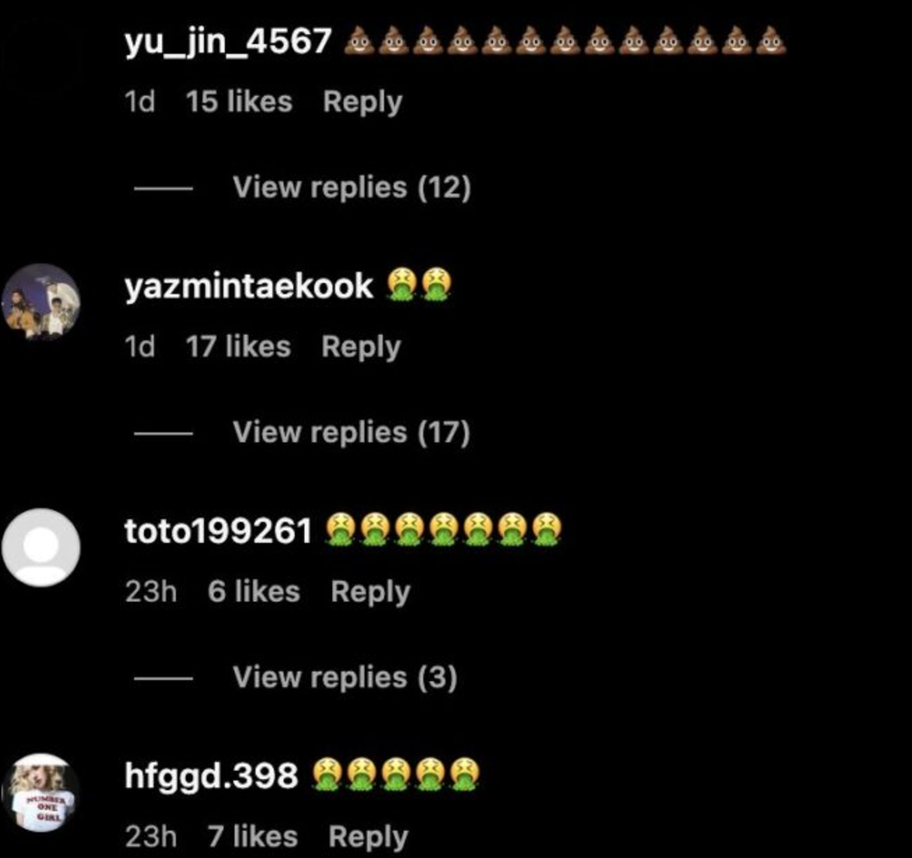 A picture of comments from fans to jennie