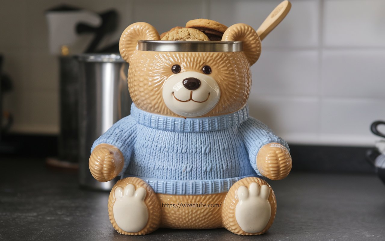 blue sweater teddy bear cookie jar by welcome taiwan