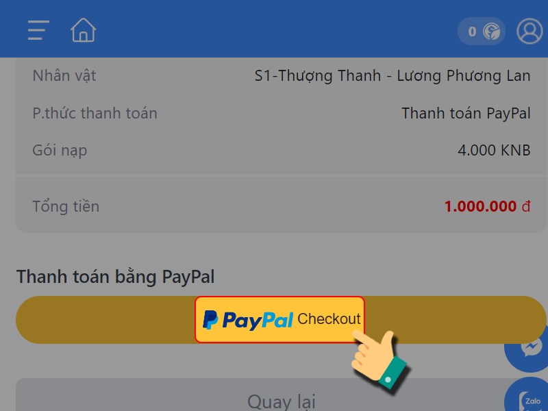 Nhấn vào PayPal