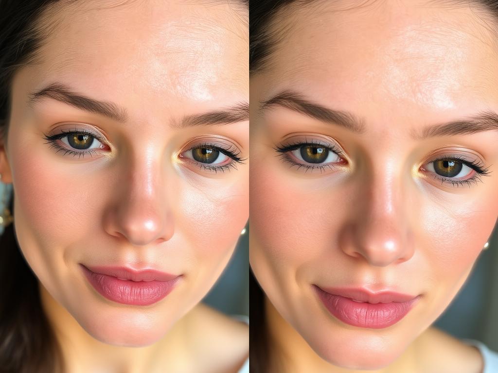 Before and after using Kumkumadi Serum showing improved skin hydration