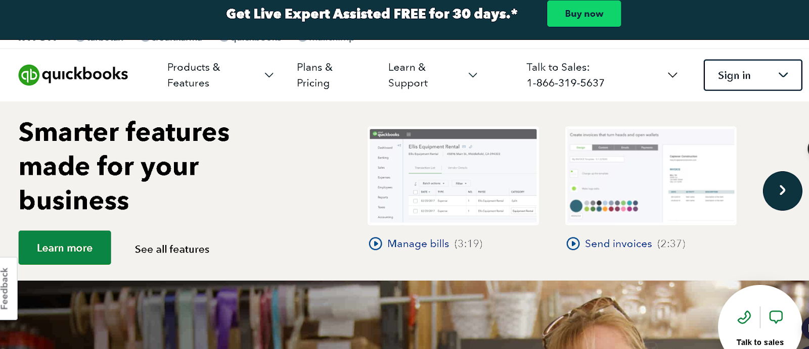 Home page of quickbooks.com