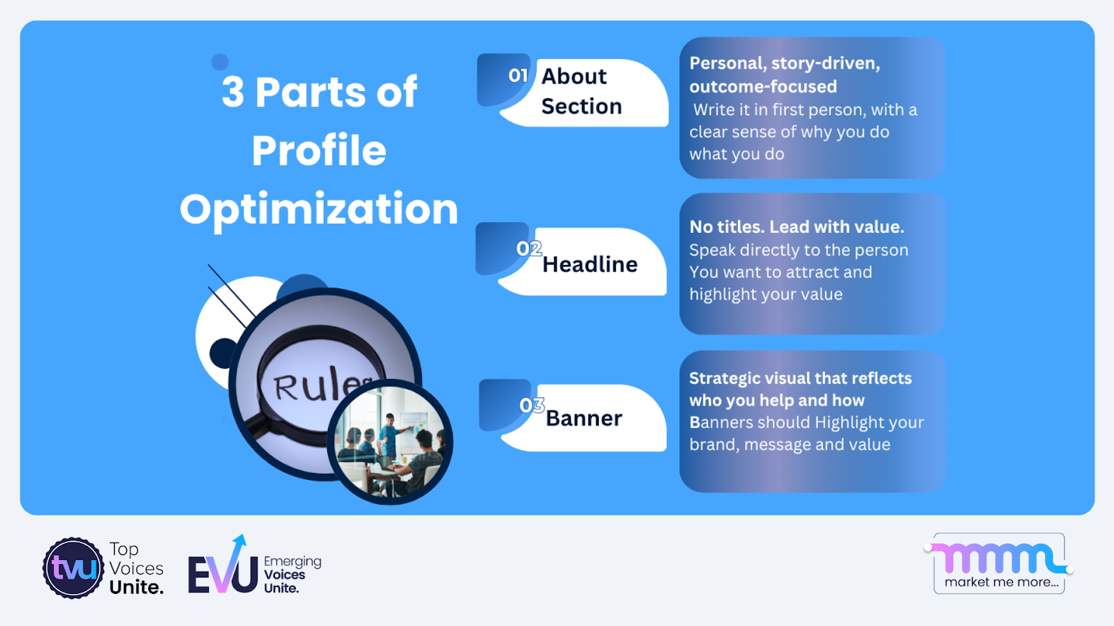 Different parts of LinkedIn profile that users should optimize
